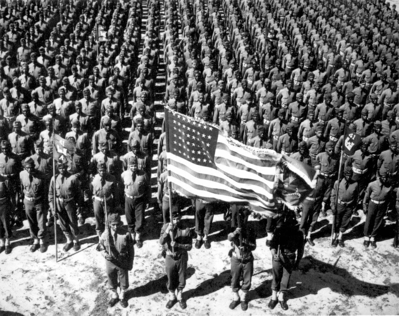 Tuskegee Airmen formation with American flag
